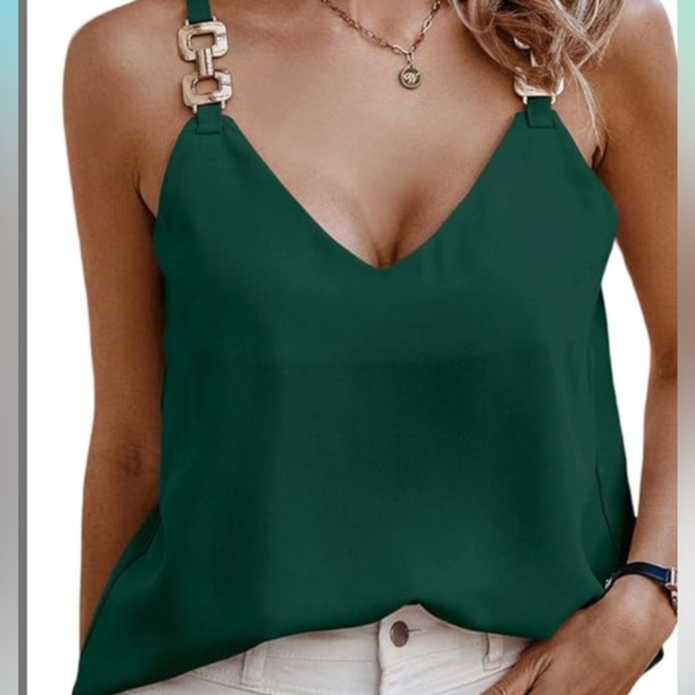 Green Sleeveless Top with Gold Accents